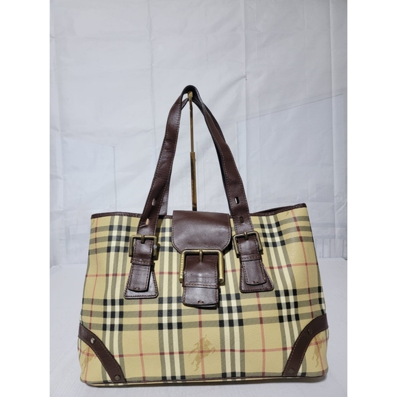 Authetic Burberry Beige/Brown Haymarket Check Coated Canvas And Leather … - Picture 5 of 11